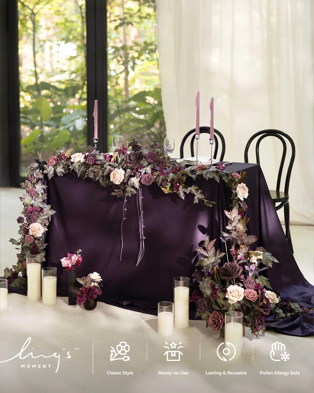 Ling's Moment 9FT Flower Garland for Backdrop Decorations - Wedding Arch Flowers, Eucalyptus &
