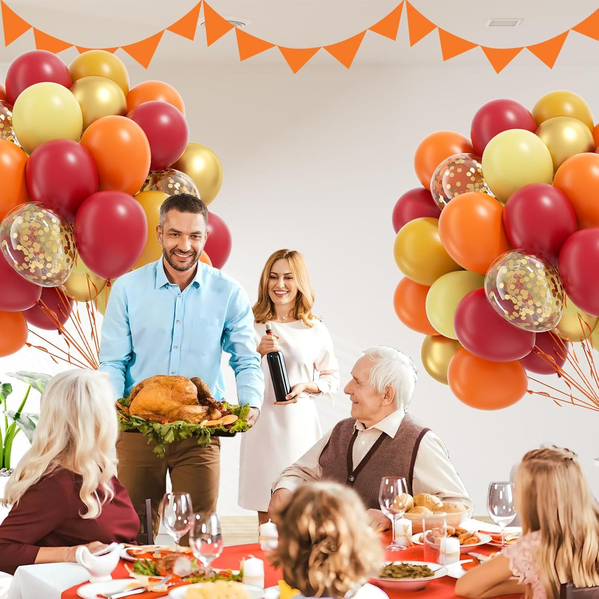 60pcs 12inch Fall Thanksgiving Balloons with Burgundy Burnt Orange Pastel Mustard Yellow Metallic
