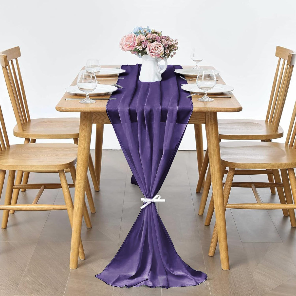5 Pack 10Ft Chiffon Purple Table Runner Sheer 29x120 Inch for Romantic Wedding Decor Bridal & Baby