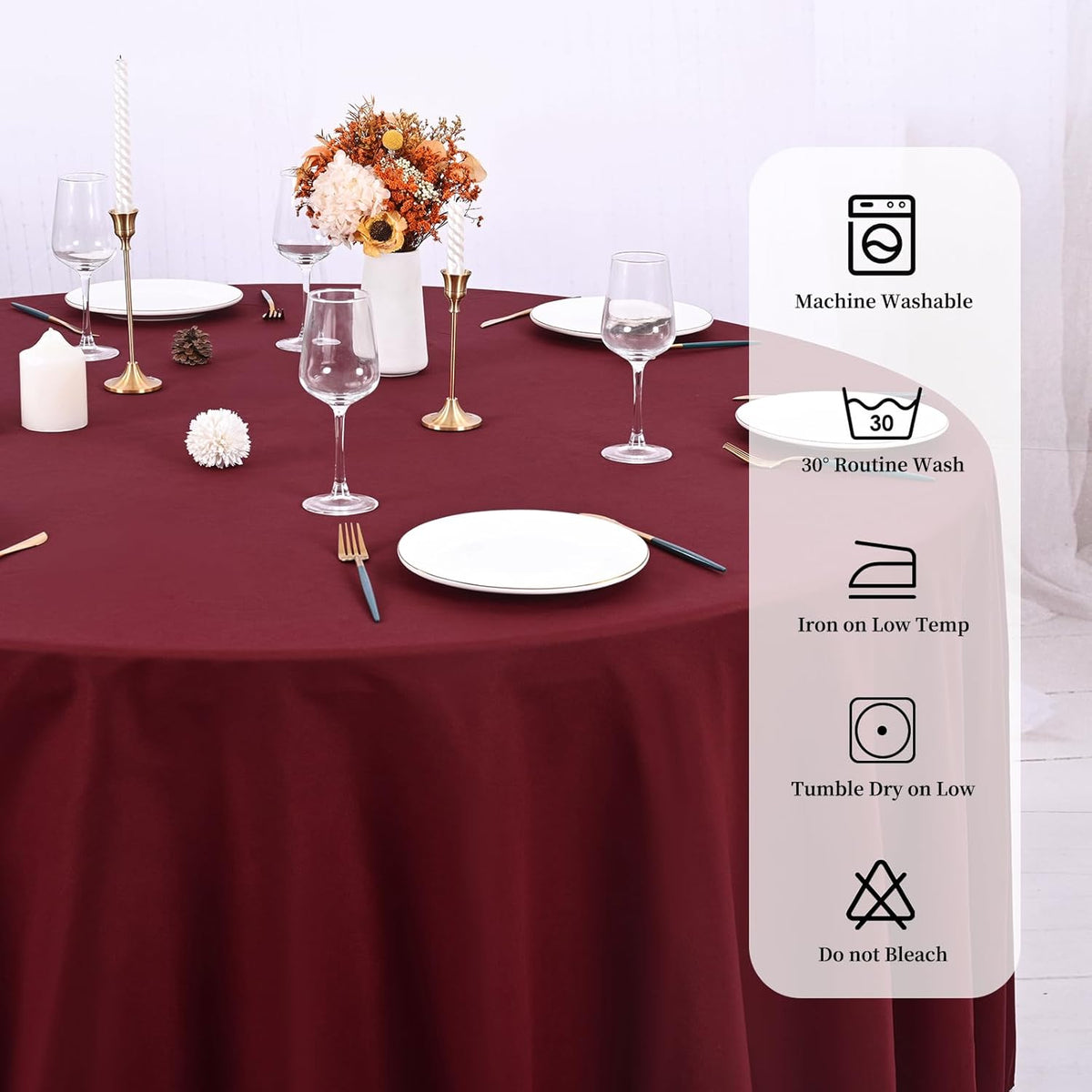 10 Pack Burgundy Round Tablecloths - 90 Inch, Polyester Table Cover, Stain and Wrinkle Resistant