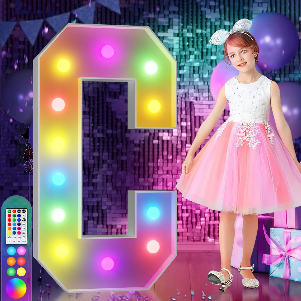 imprsv 4FT Colorful Marquee Light Up Letters C, 18 Colors Large Light up Letters Alphabet Sign with