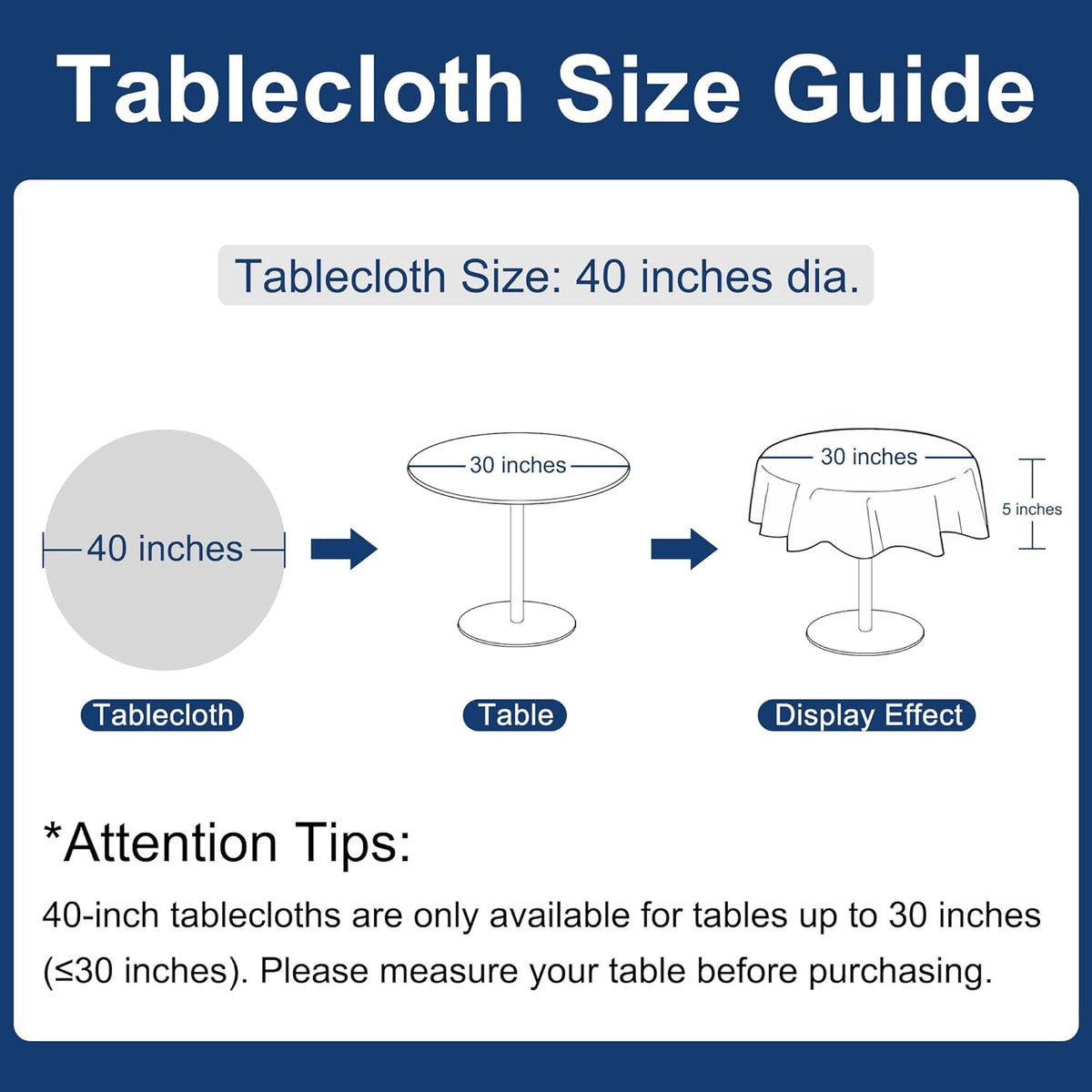 Hiasan Linen Tablecloth 40 Inch Round - Wrinkle and Stain Resistant Washable Polyester Fabric Table