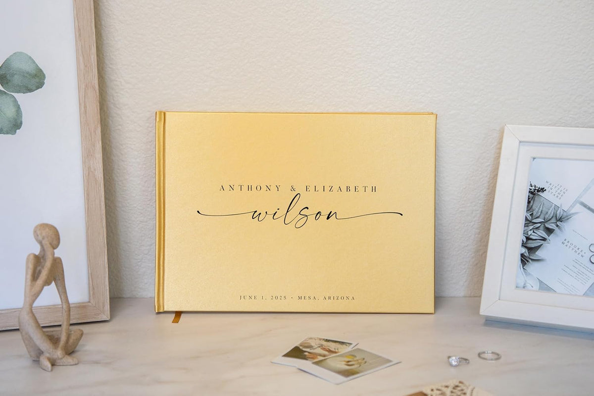 Personalized Guest Book - 11.5" x 8.5" Custom Bride & Groom Names with Bookmark and Hard Cover 140