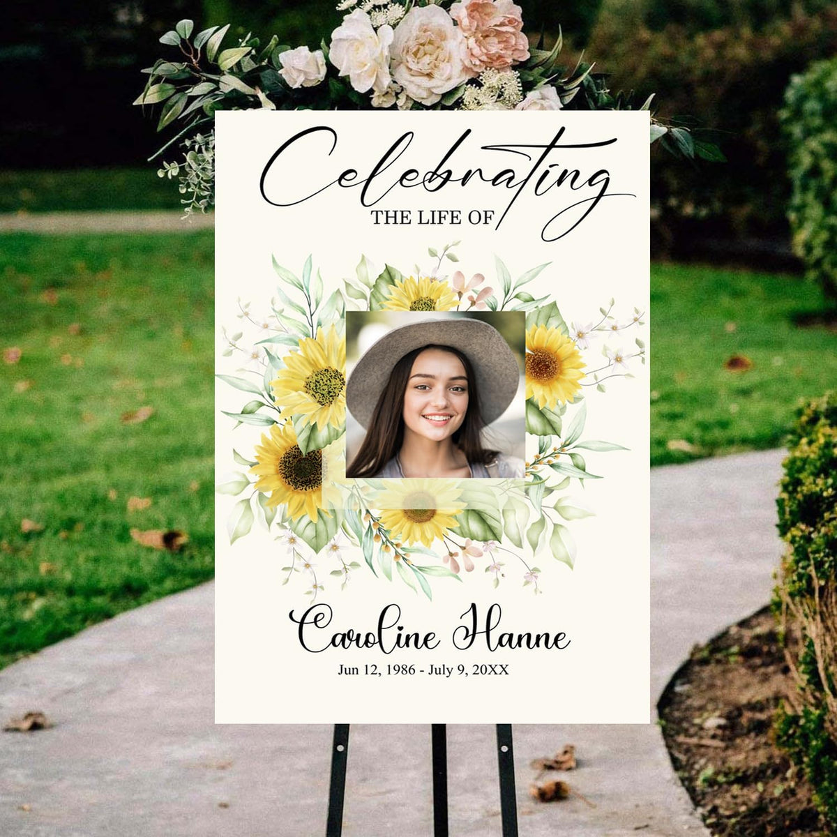 Sunflower Large Funeral Sign, Personalized Memorial Welcome Sign, Yellow Floral Custom Celebration