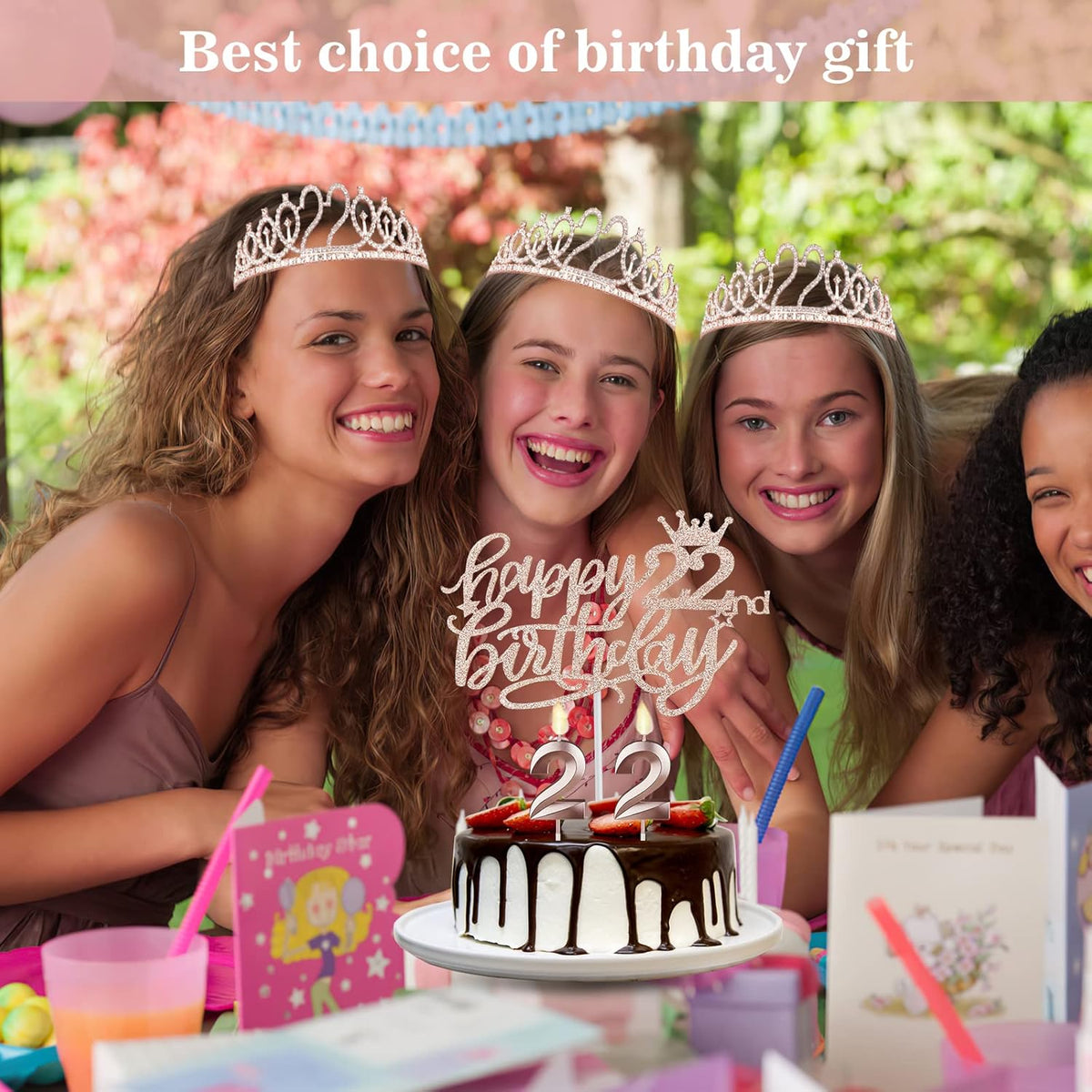 22 Birthday Decorations for Women Including Sash and Tiara, Cake Topper and Candles, 22nd Birthday