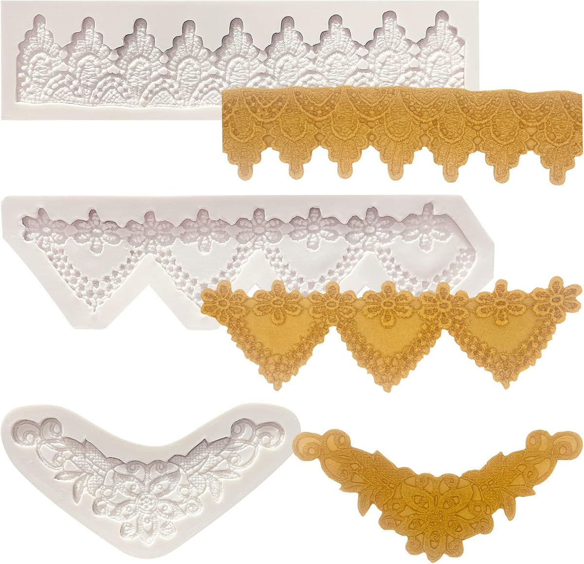 Lace Fondant Mold Set of 3, Edible Lace border Cake Decorating Imprint Mat Silicone Molds for