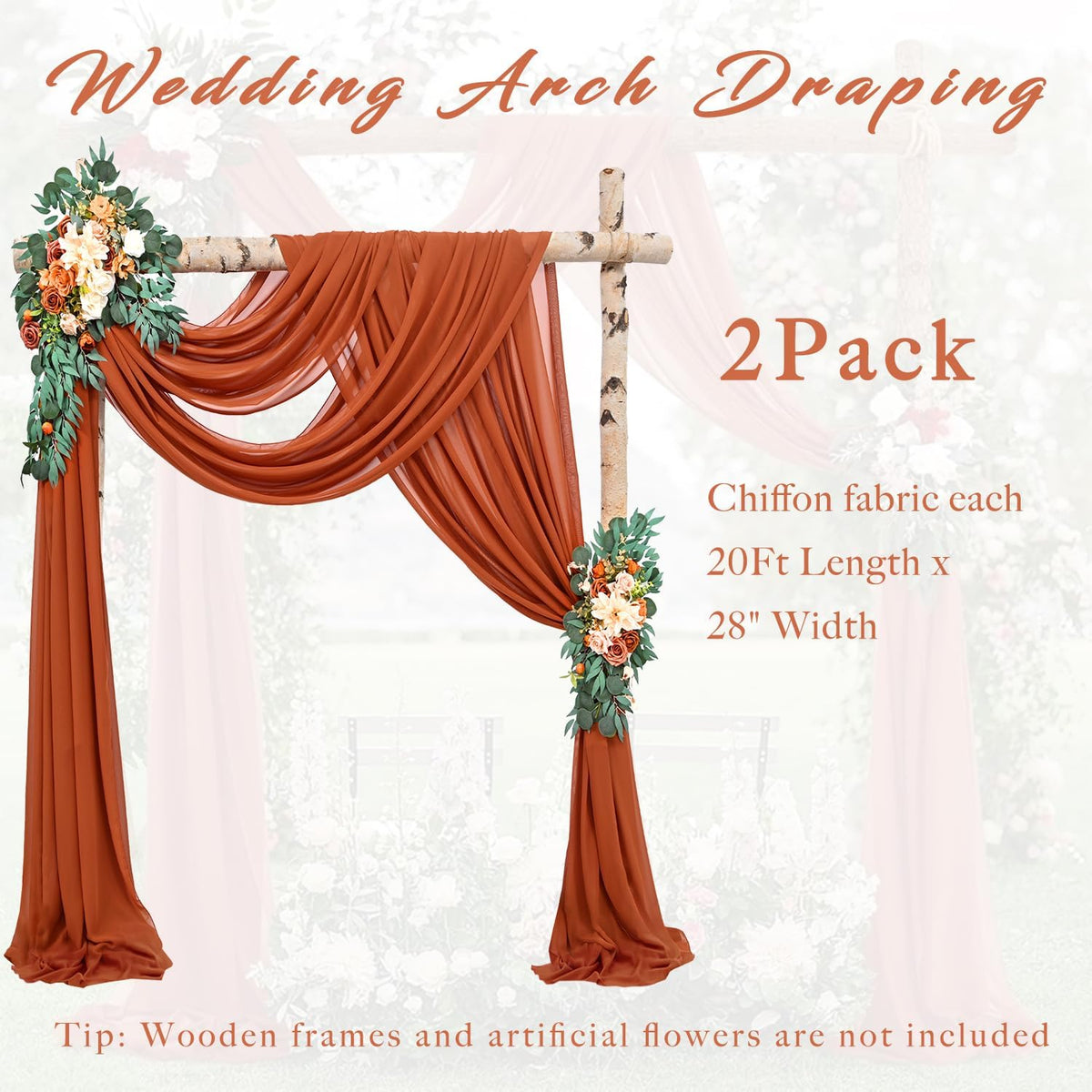 Wedding Arch Draping Fabric 2 Panels 20Ft Length x 28" Width Terracotta Photography Arch Drapes