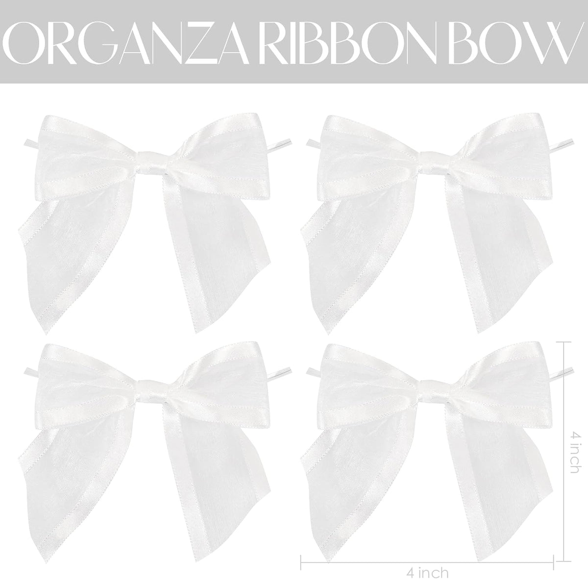 AIMUDI White Bows for Wedding Decor 4" Premade White Christmas Tree Bows Pre Tied White Bows for