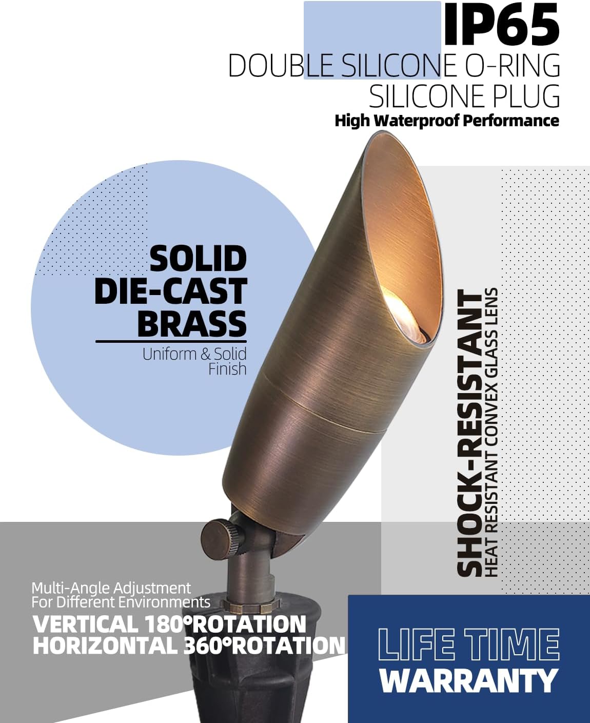 MALORY Solid Brass Landscape Spotlight 1-Pack with Bulb(S06), Low Voltage Front and Backyard