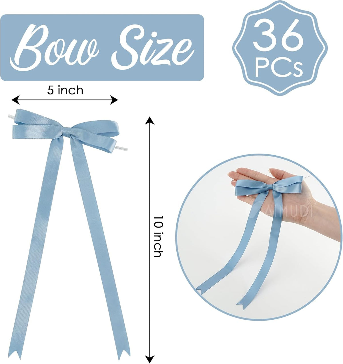 AIMUDI Dusty Blue Bows 5 × 10" Satin Bows for Gift Wrapping Twist Tie Bows Premade Ribbon Bows for