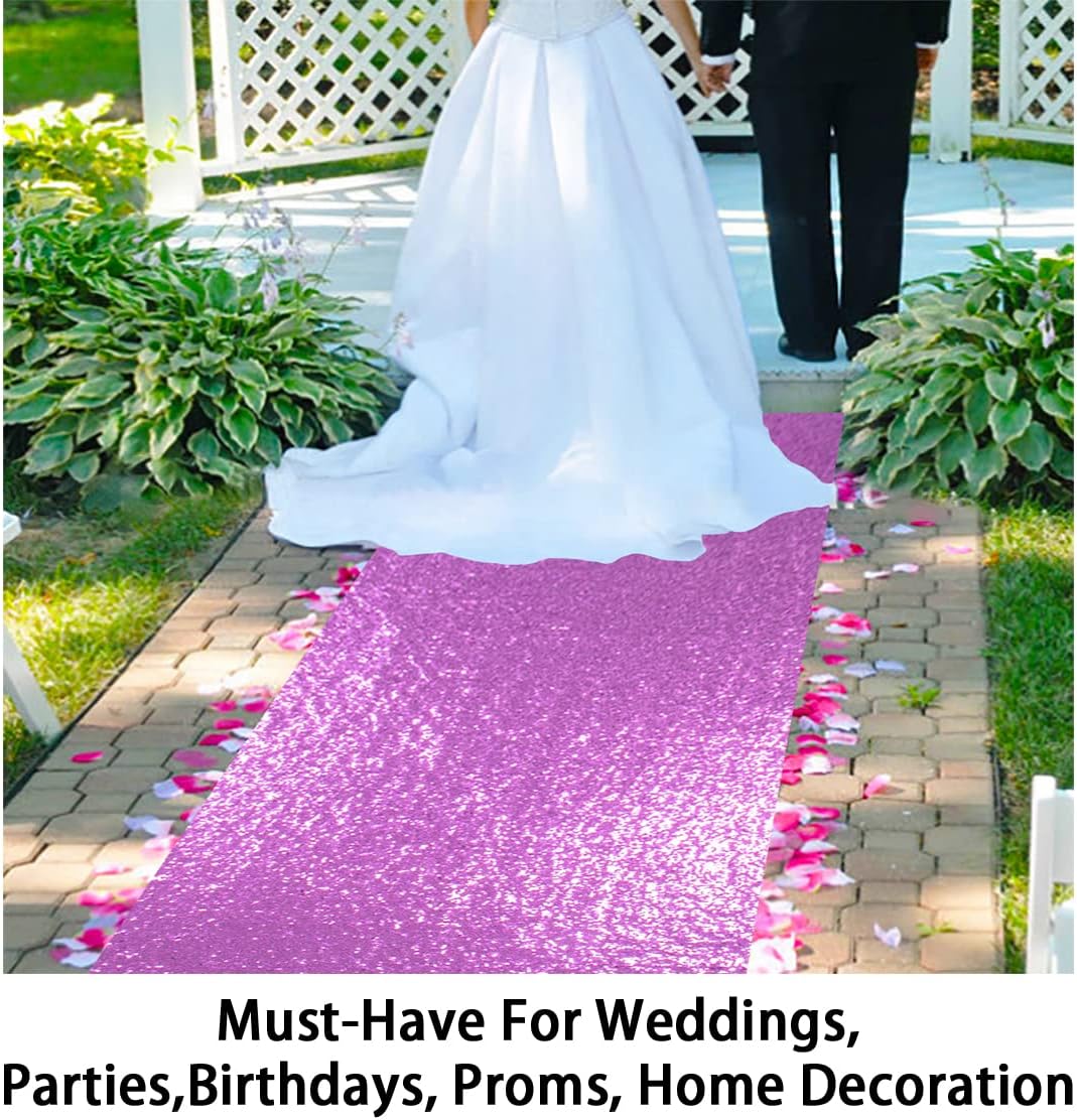 ShinyBeauty Lavender Carpet Runner for Party 2x15Ft Sequin Aisle Runners for Weddings Sparkly Floor