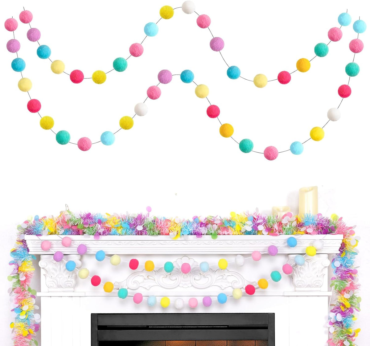 TBD Decor 2pk Pom Pom Garland Easter Decorations 13FT Colorful Large Felt Ball Spring Garland