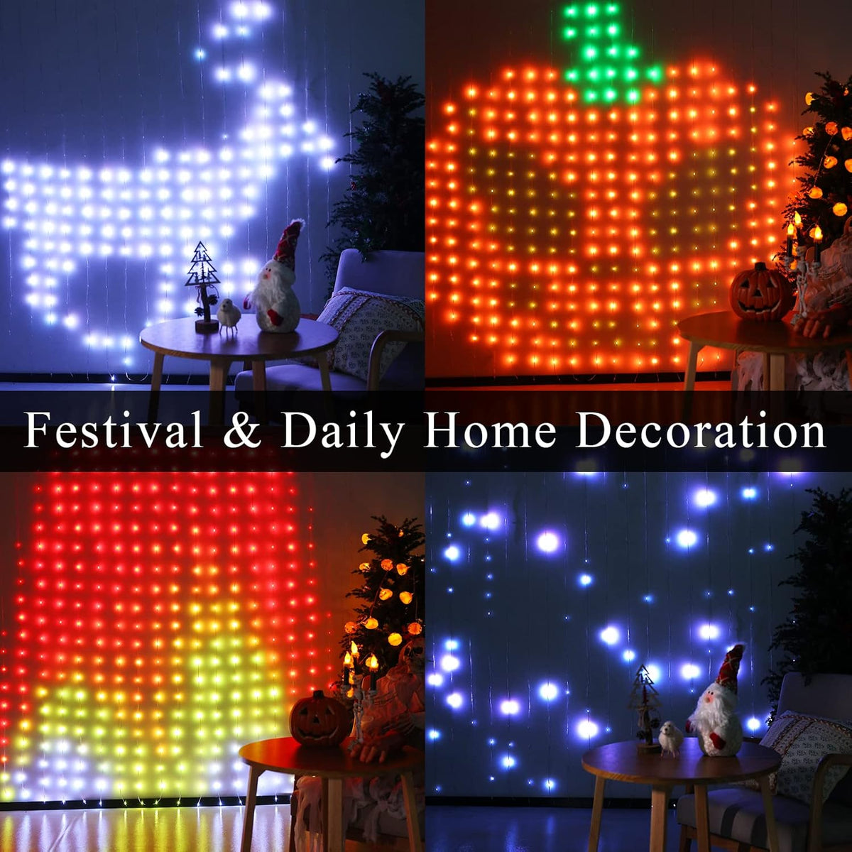 JMEXSUSS App-Controlled Color Changing Curtain Lights, 400 LED RGB String Lights for Halloween
