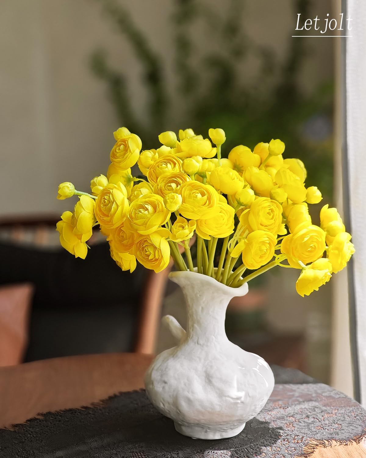 Letjolt Ranunculus Artificial Flower Yellow Silk Flowers Faux DIY Bouquet for Wedding Engagement
