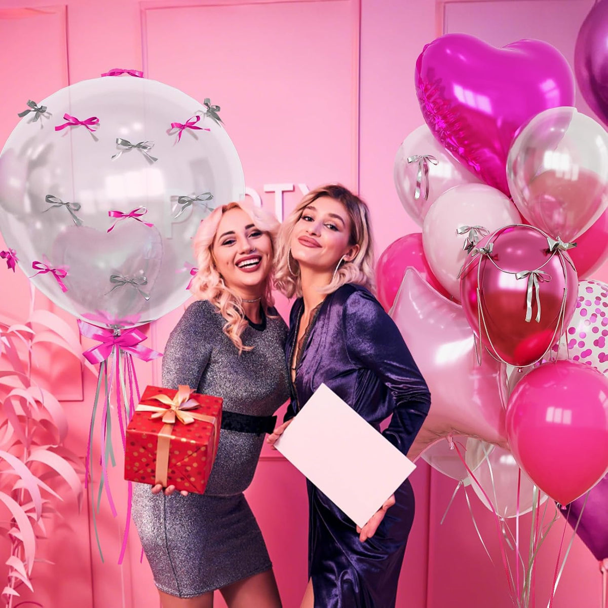 Hot Pink Balloons Pink Heart Star Balloon as Pink Birthday Decorations, Metallic Magenta Light Baby