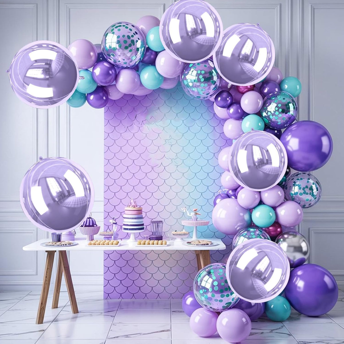 Purple Giant 4D Foil Balloons, 6Pcs Large Metallic Purple Round Balloons, 22 Inch Big Round Foil