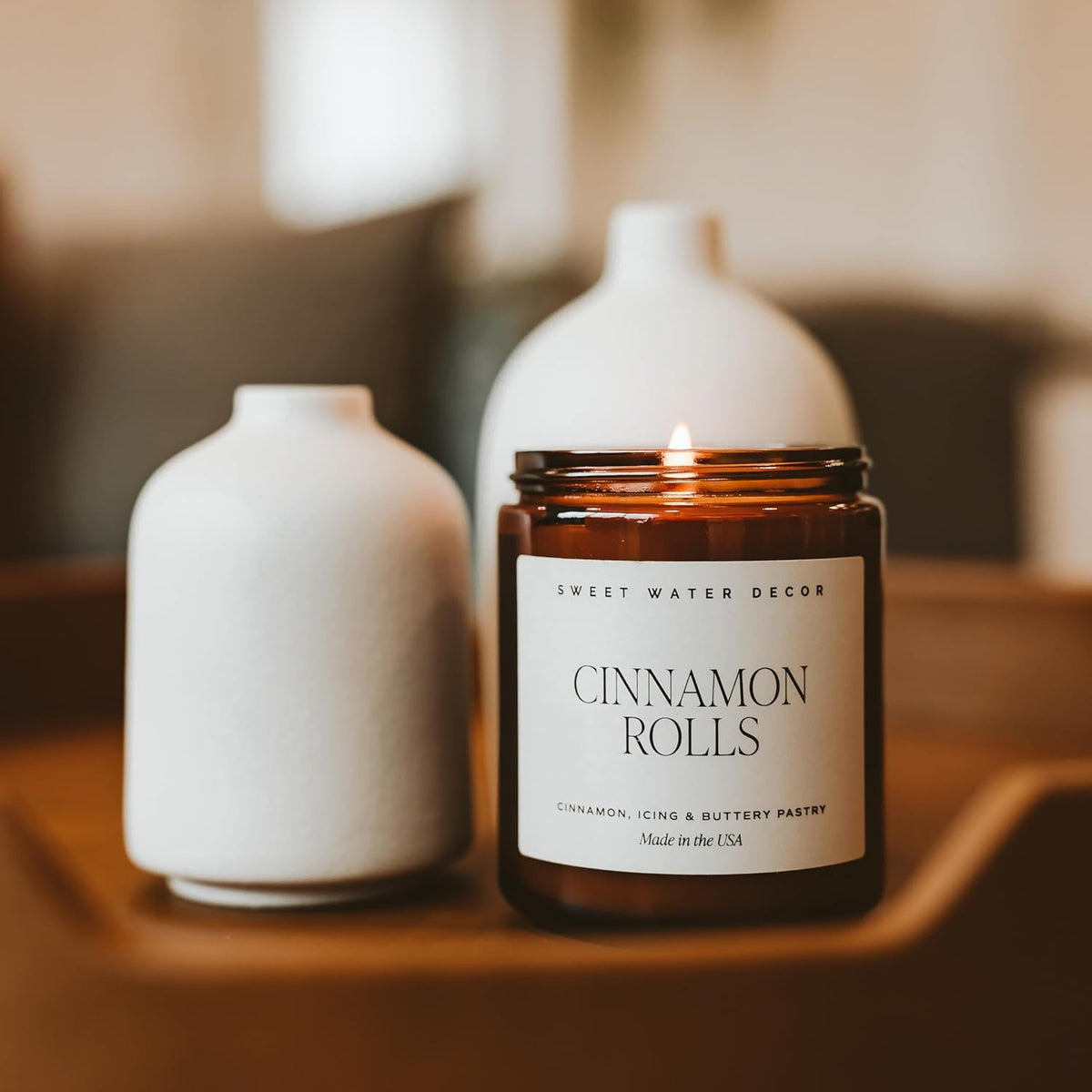Sweet Water Decor Cinnamon Roll Candle - Fall Candle with Cinnamon, Icing & Buttery Pastry for Home