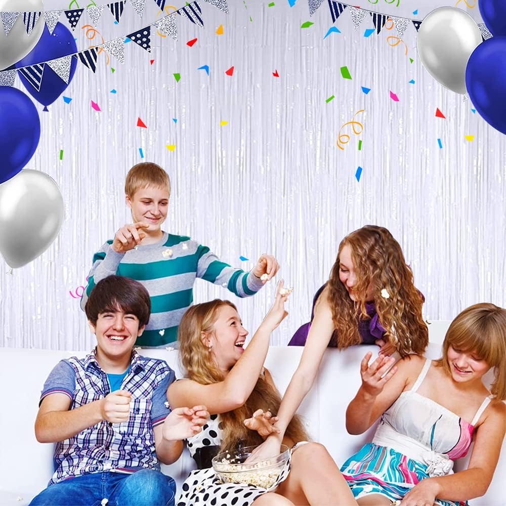 TONIFUL 2Pcs White Metallic Tinsel Foil Fringe Curtains,White Photo Booth Backdrop Streamer Curtain