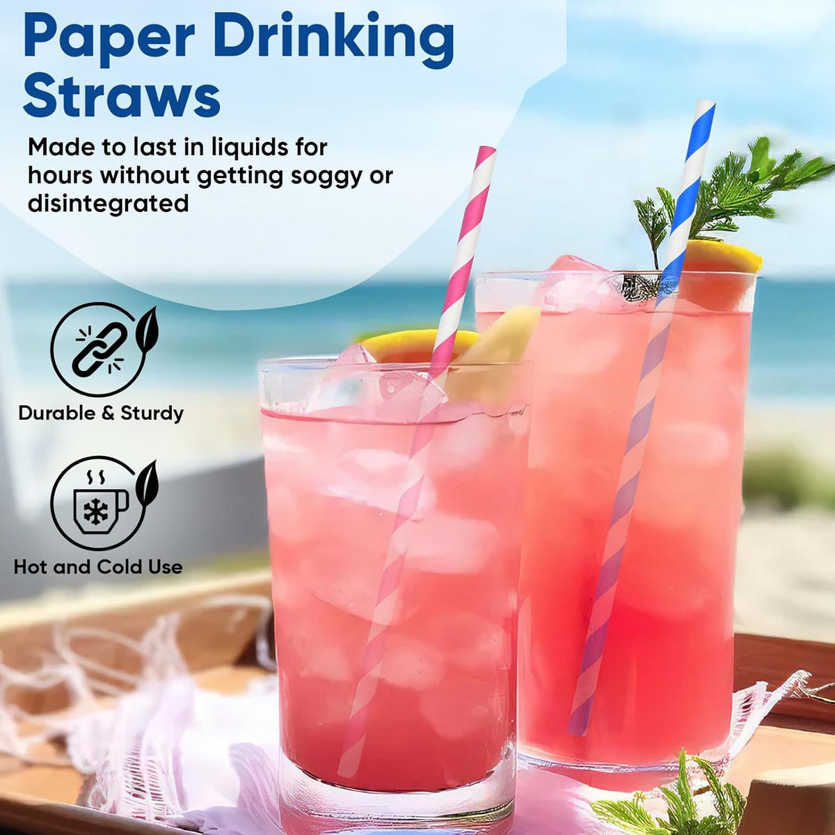 7.75" Colorful Striped Paper Drinking Straws, 500 Counts in Bulk, 10 Assorted Colors, Disposable &