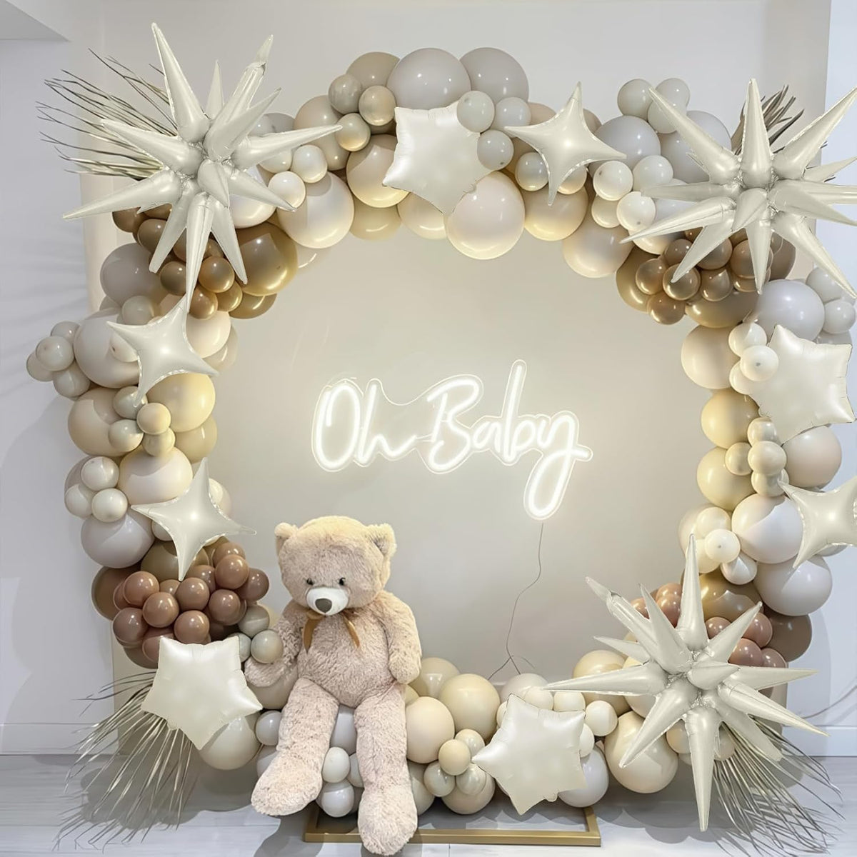 Cream Star Balloons, 22in White Sand Star Balloons Foil 10in 4-Pointed & Ivory Pentagram Balloon