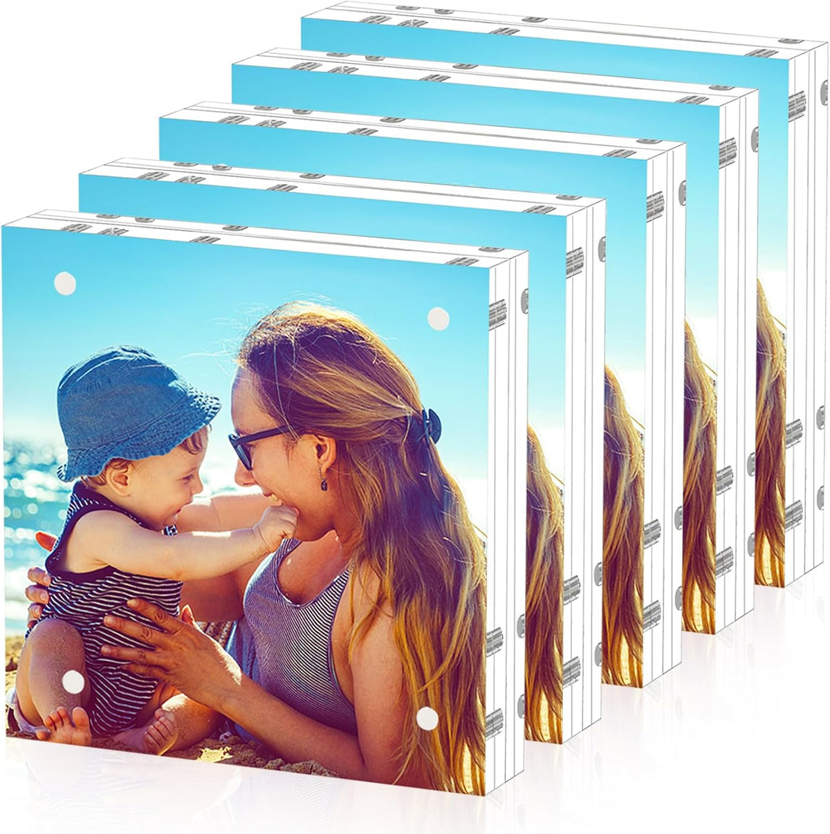 HELPLEX 5 Pack 5x5 Acrylic Picture Frames, 20mm Thicker Frameless Clear Frame Double Sided Magnetic