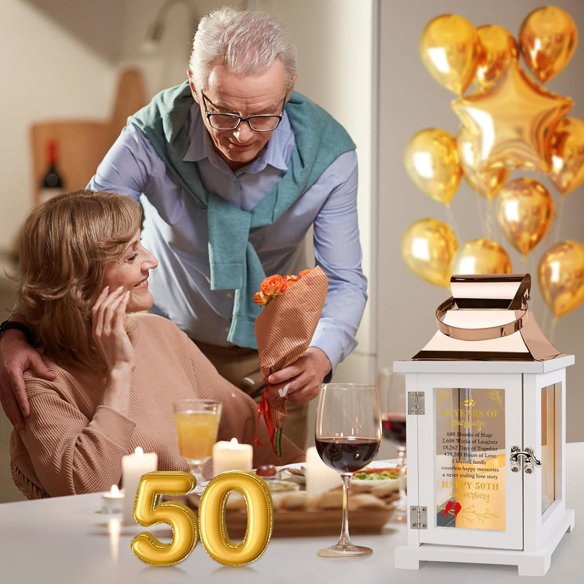 50th Wedding Anniversary Lantern - Happy 50th Anniversary Decoration for Couple, Parents