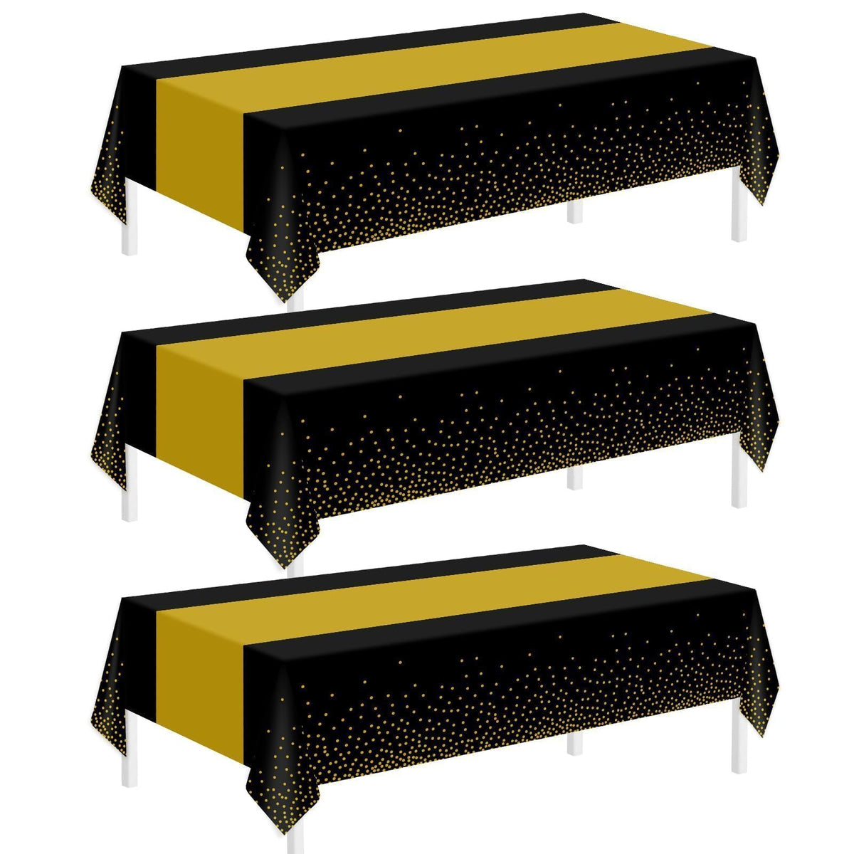 Childom 3 Pack Black and Gold Tablecloths for New Years Eve Party Supplies