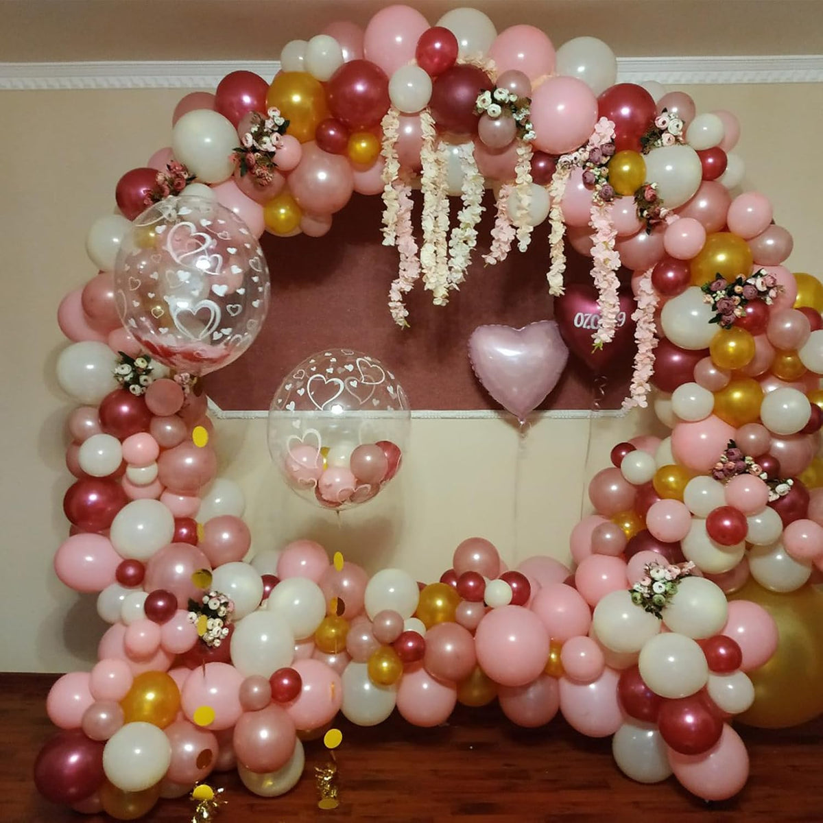 Burgundy Red and Pink Balloons, 60 Pack 12in Rose Gold Wine Red Light Pink White Latex Balloon