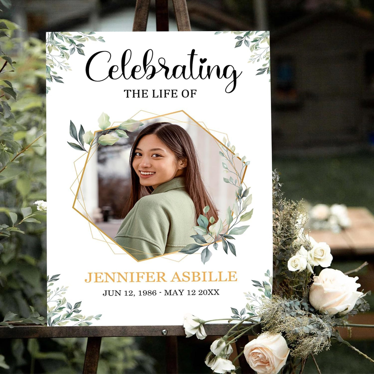 Greenery Funeral Welcome Sign, Celebration of Life Sign, In Loving Memory Sign, Large Funeral Sign