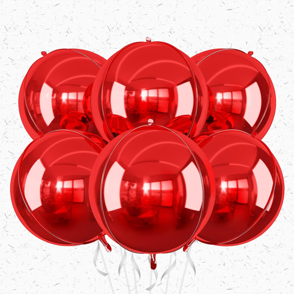 6Pcs Red Round Foil Balloons,Giant 4D Round Ball Balloons,22 Inch Metallic Red Balloon for Birthday