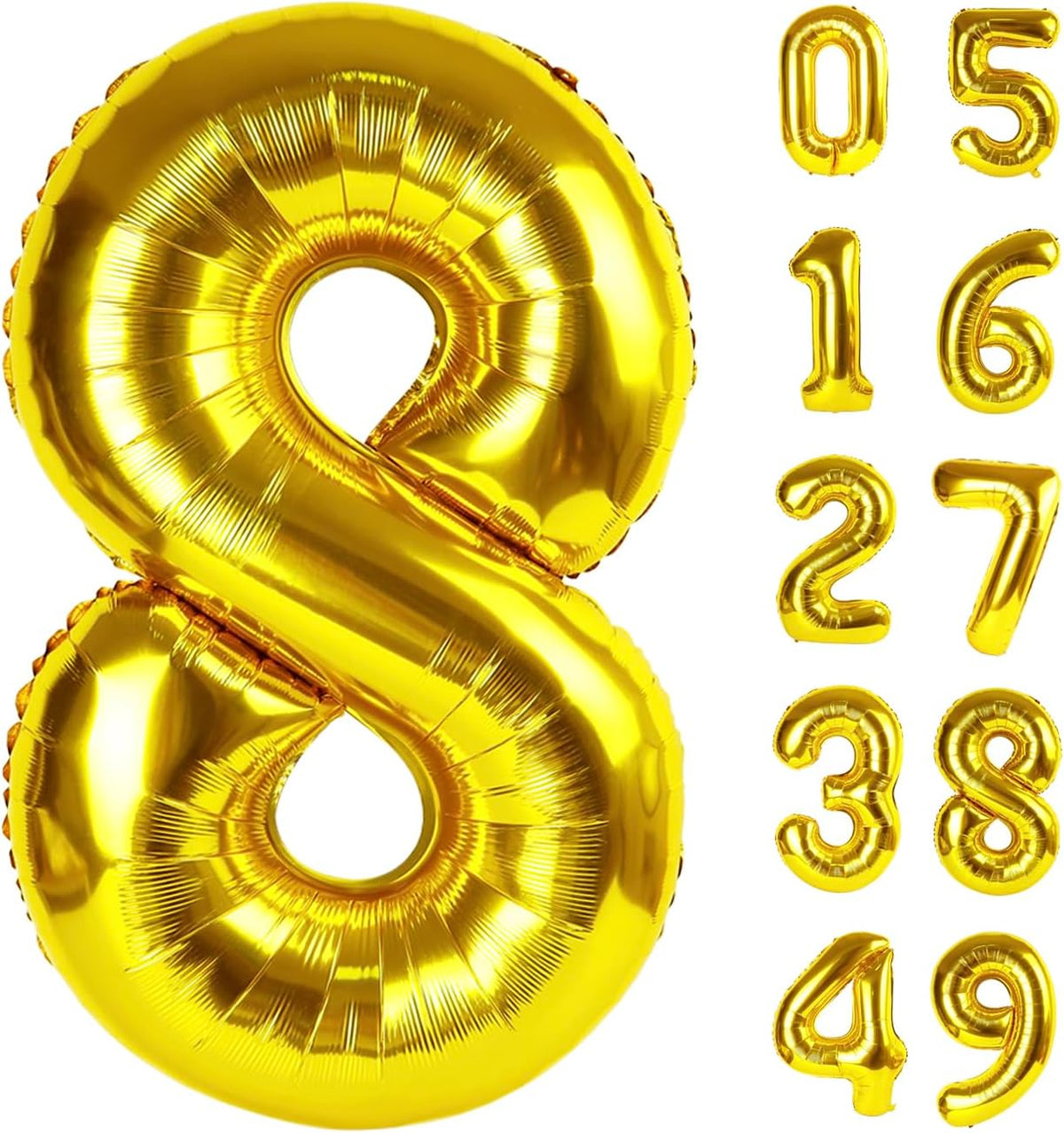 Gold Foil Number 8 Balloon 40 Inch, Helium Mylar Eight Number 8 18 28 38 48 58 88 Birthday