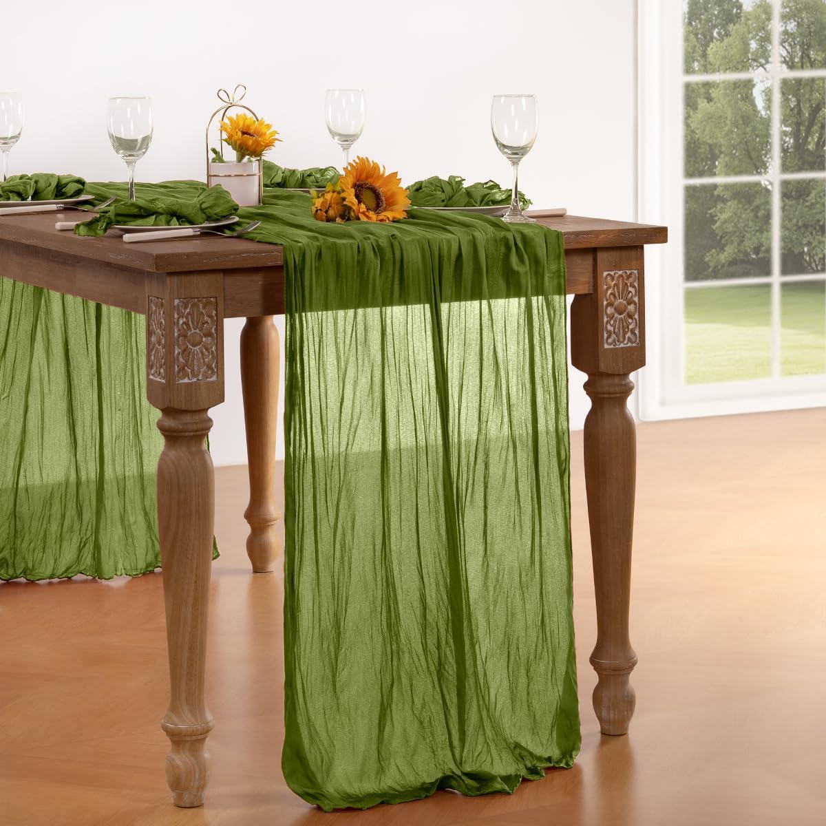 Olive Green Cheesecloth Table Runner 6 Pack Fall Table Runners Boho Gauze 120 Inches Green Fall