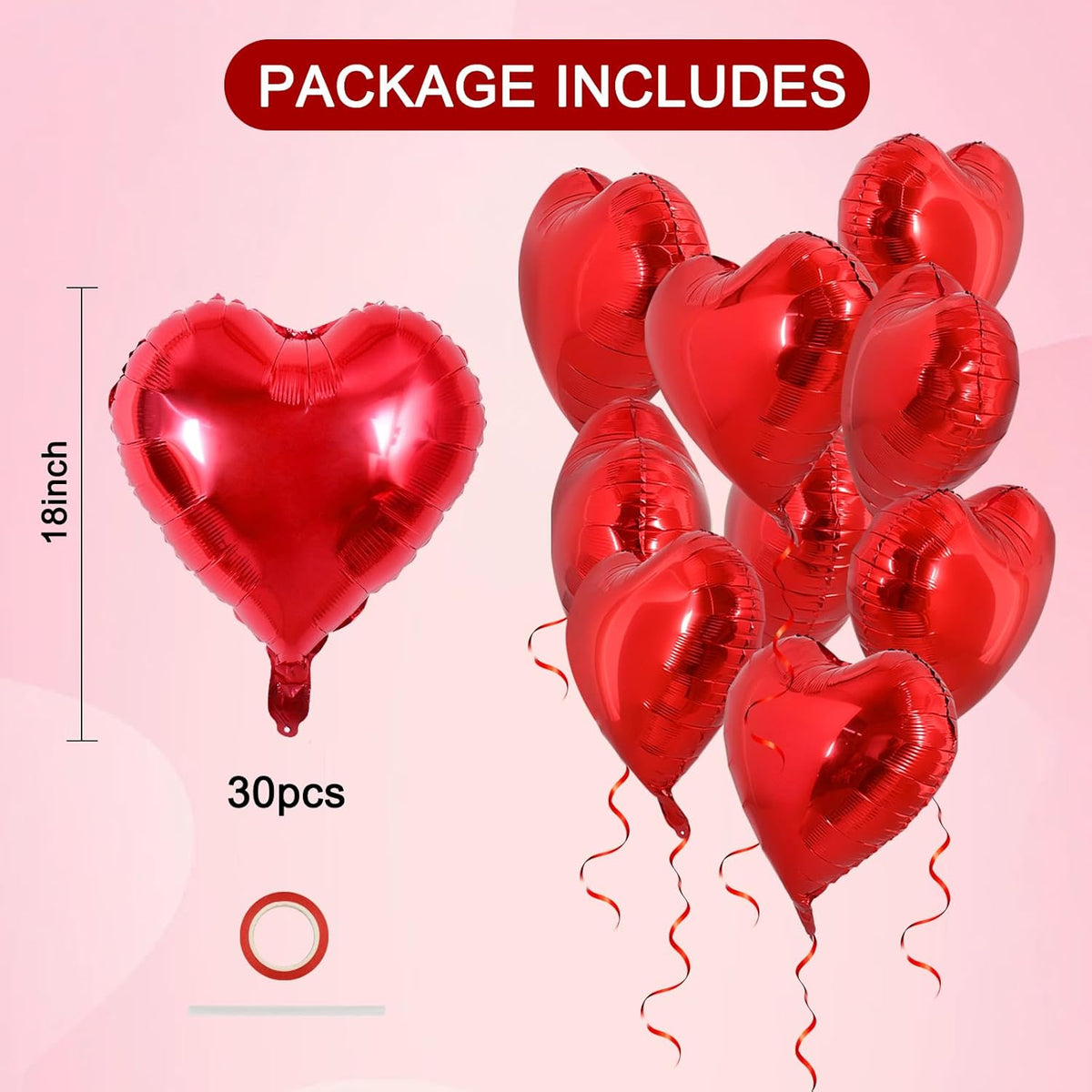 TONIFUL 30Pcs 18 Inch Red Heart Balloons Valentine’s Day Heart Shape Foil Mylar Balloons Decoration