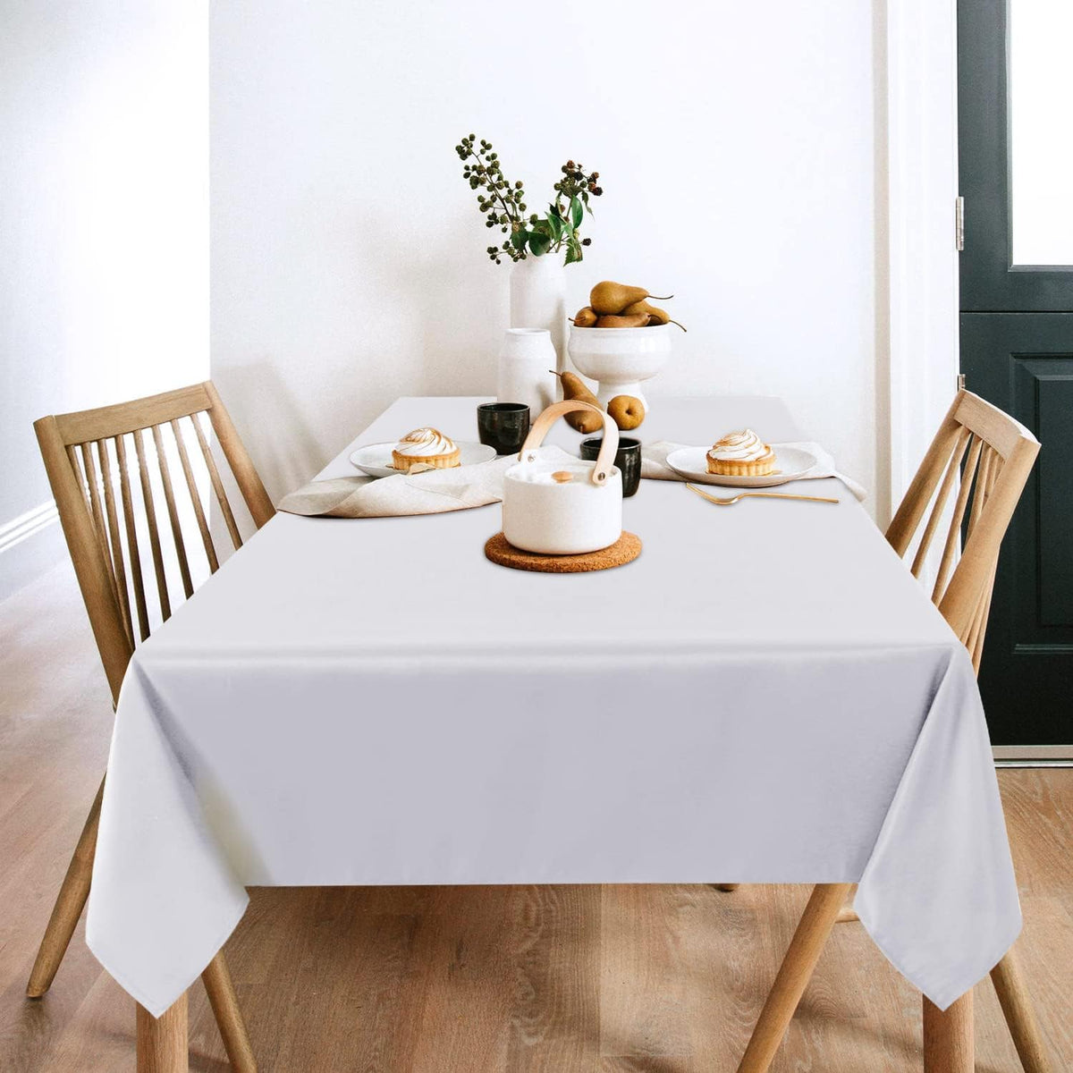 sancua 2 Pack White Tablecloth 60 x 84 Inch, Rectangle 4 Feet Table Cloth - Stain and Wrinkle