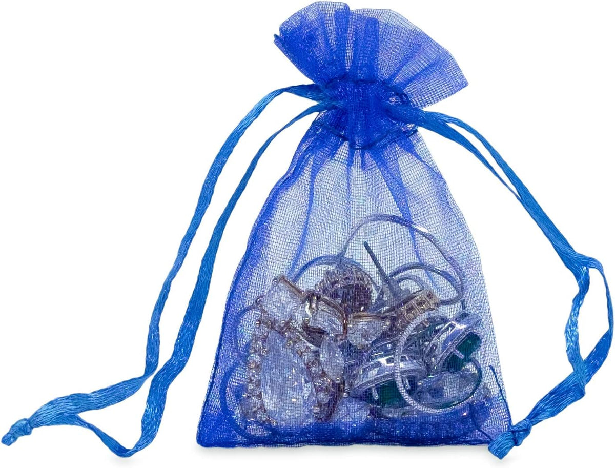 TheDisplayGuys 48-Pack 2" x 2-3/4" Royal Blue Sheer Organza Gift Bags with Drawstring, Goodie Bags