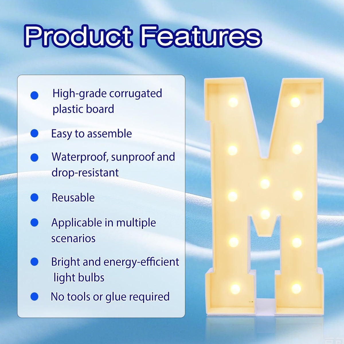 4FT Marquee Plastic Letters M - Light up Letters M Are Made from Corrugated Plastic Board - Quick