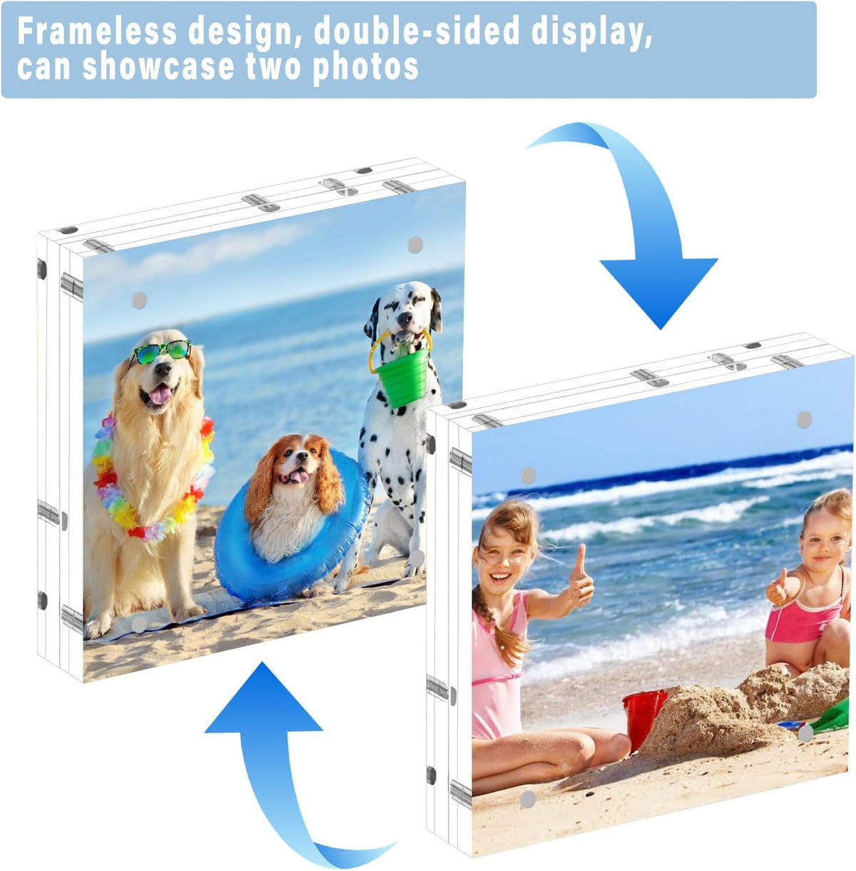 HELPLEX 5 Pack 5x5 Acrylic Picture Frames, 20mm Thicker Frameless Clear Frame Double Sided Magnetic