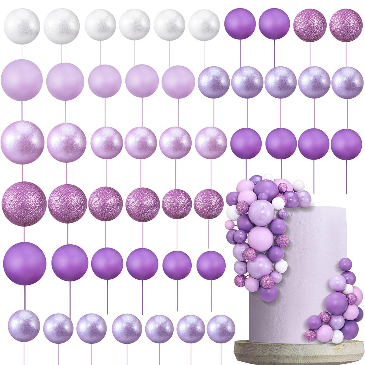 108 Pcs Balls Cake Topper DIY Cupcake Insert Foam Balloons for Cake Baking Wedding Anniversary