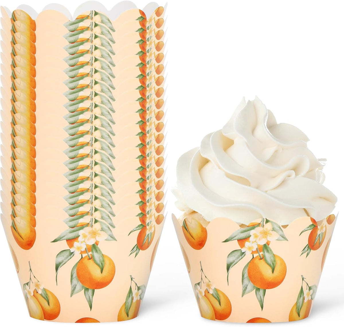 Whaline 36Pcs Little Cutie Cupcake Wrappers Watercolor Orange Cupcake Liners Decorative Cupcake