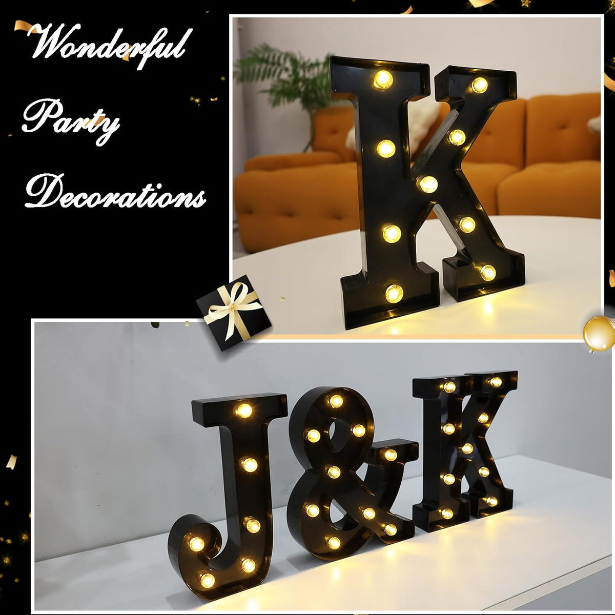 Led Marquee Letters, 8.58 Inch Black Light Up Letters, Small Led Letter Lights, Battery Powered