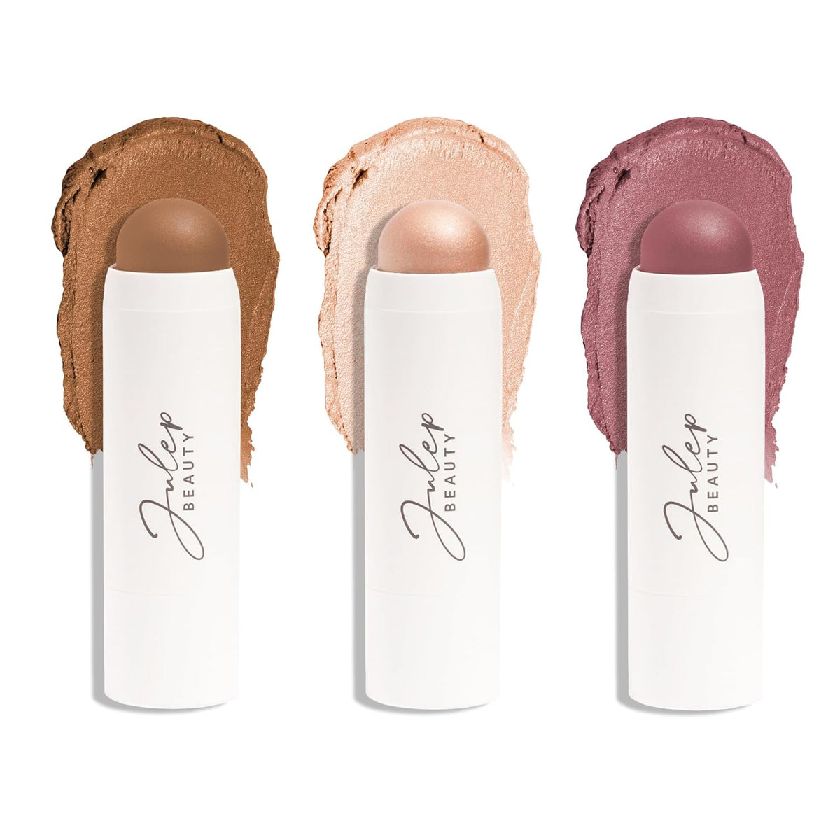 Julep Skip the Brush 3-in-1 Color Stick for Eyes, Cheeks, and Lip Trio Muted Mauve, Neutral Bronze