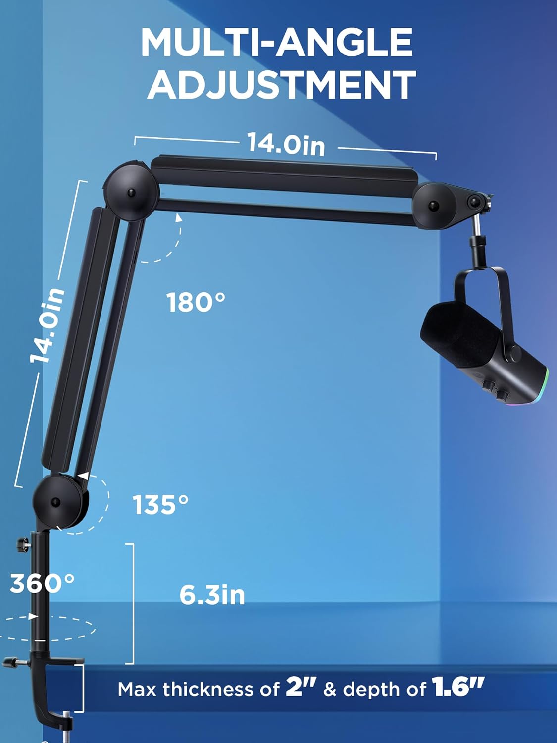 InnoGear Mic Boom Arm Microphone Stand Cable Management for Blue Yeti FIFINE AM8 K669B HyperX