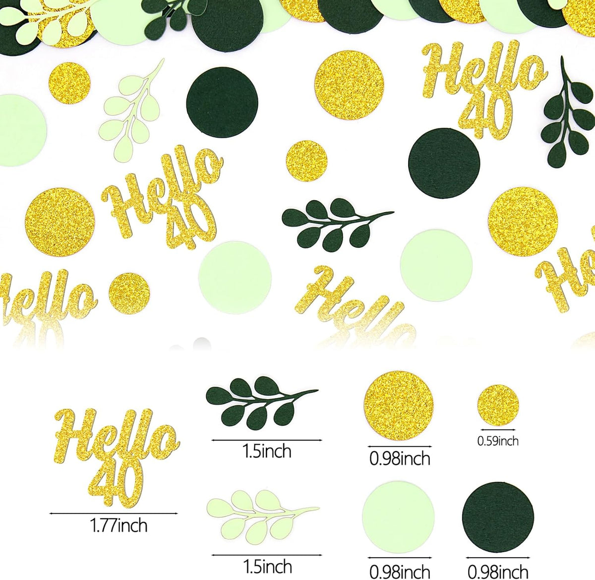 300PC Gold Glitter and Sage Green Happy 40th Birthday Decorations for Men/Women Greenery 40th