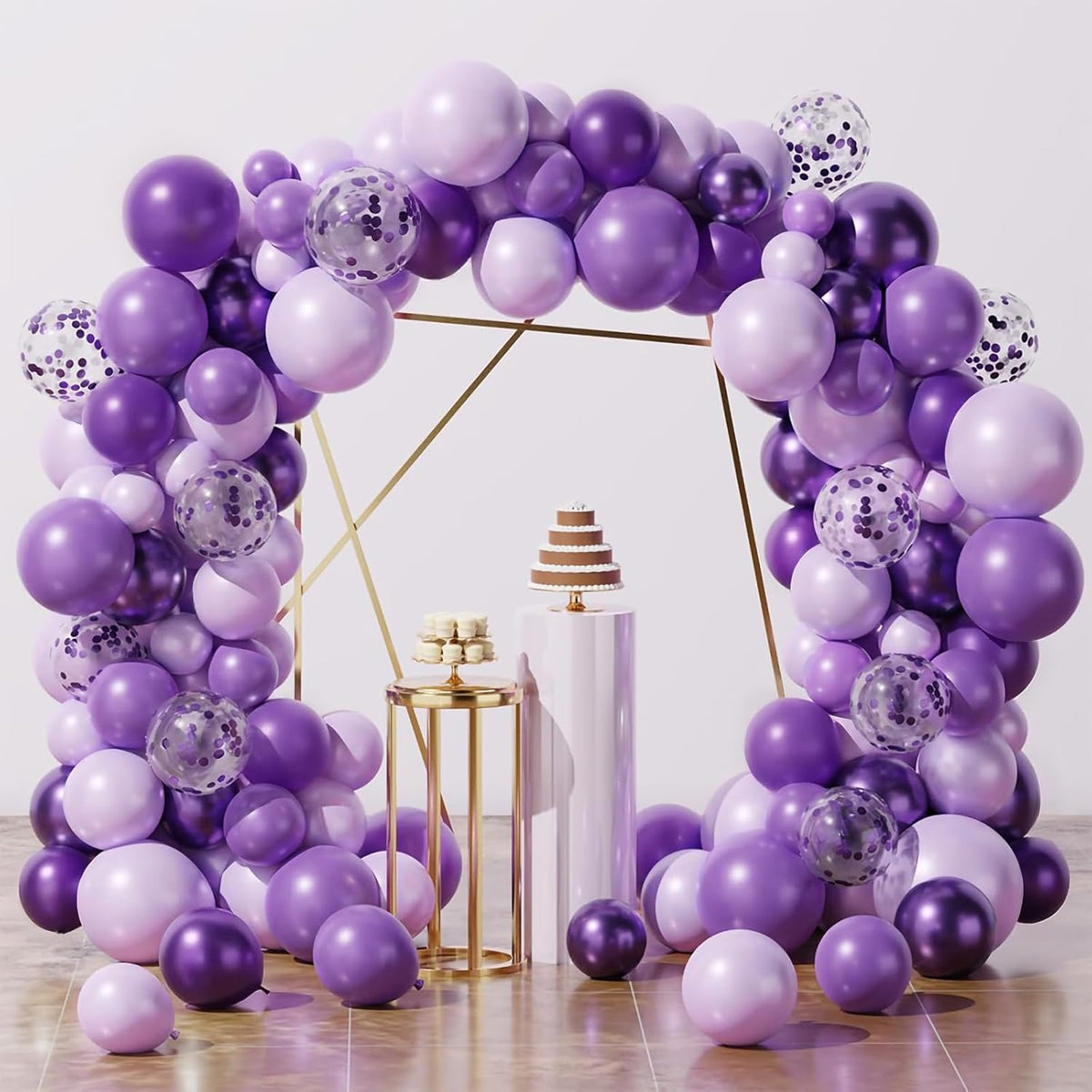 Netnology Purple Balloons Set, 60Pcs 12 Inch Lavender Purple Lilac Confetti Metallic Balloon Kit