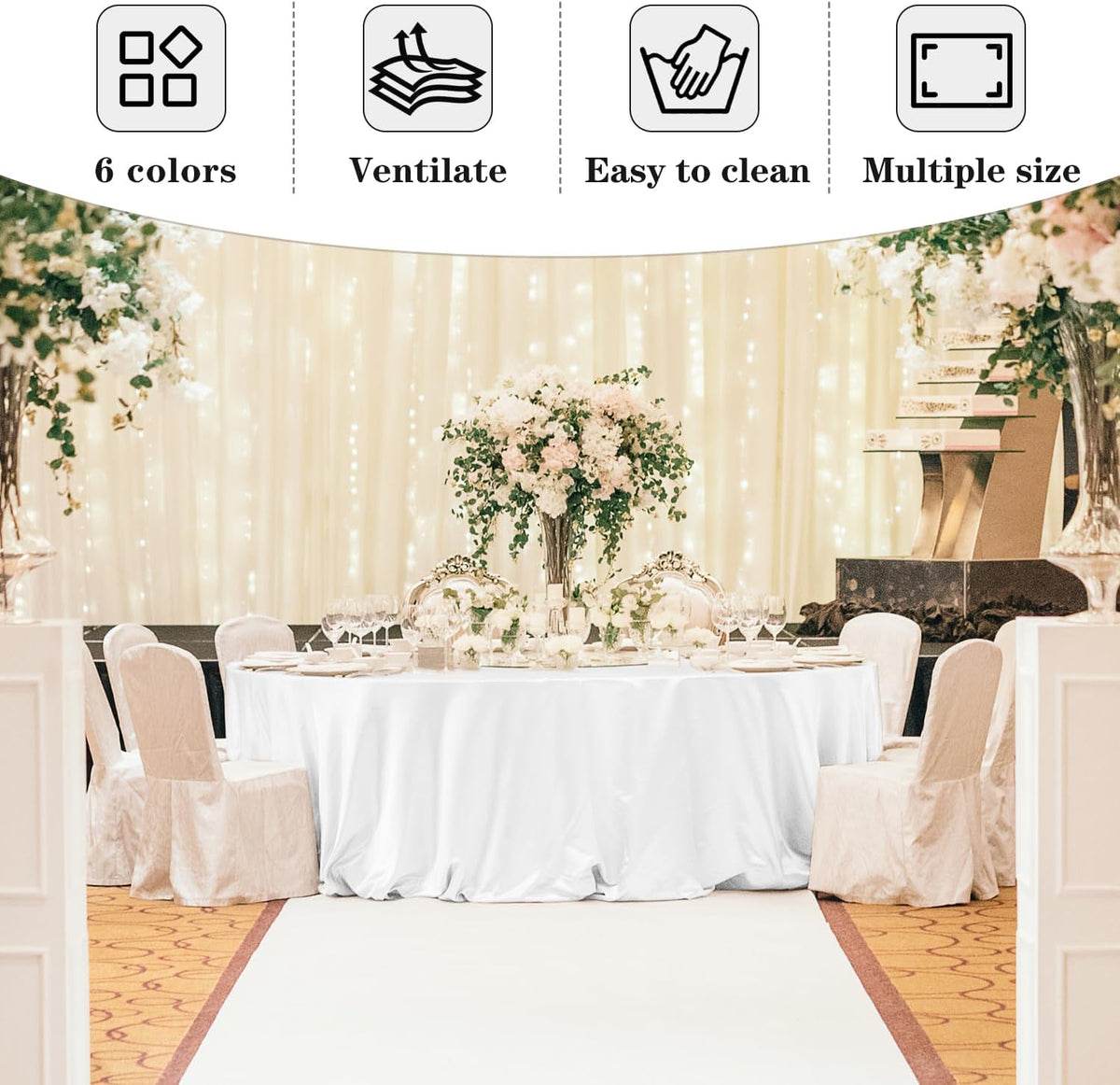 Fitable 6 Pack White Round Tablecloths - 120 Inches in Diameter - Stain Resistant and Washable