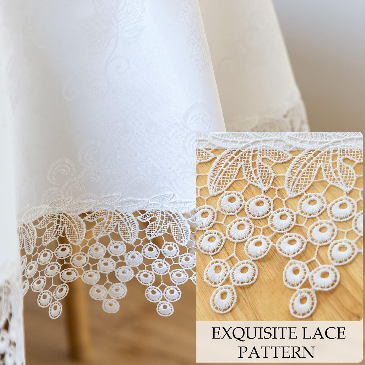 White lace Premium Round Farmhouse Table Runner Waterproof OilProof SpillProof AntiShrink Soft
