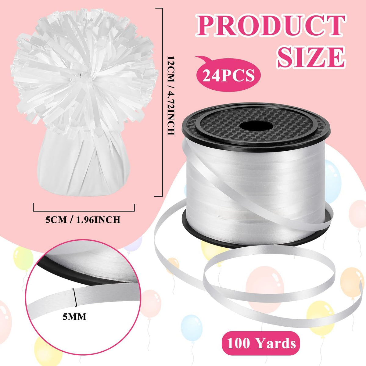 24 PCS Balloon Weights Metallic Anchor, Balloon Holder Heavy Weights with 1 Roll Iridescent Crimped