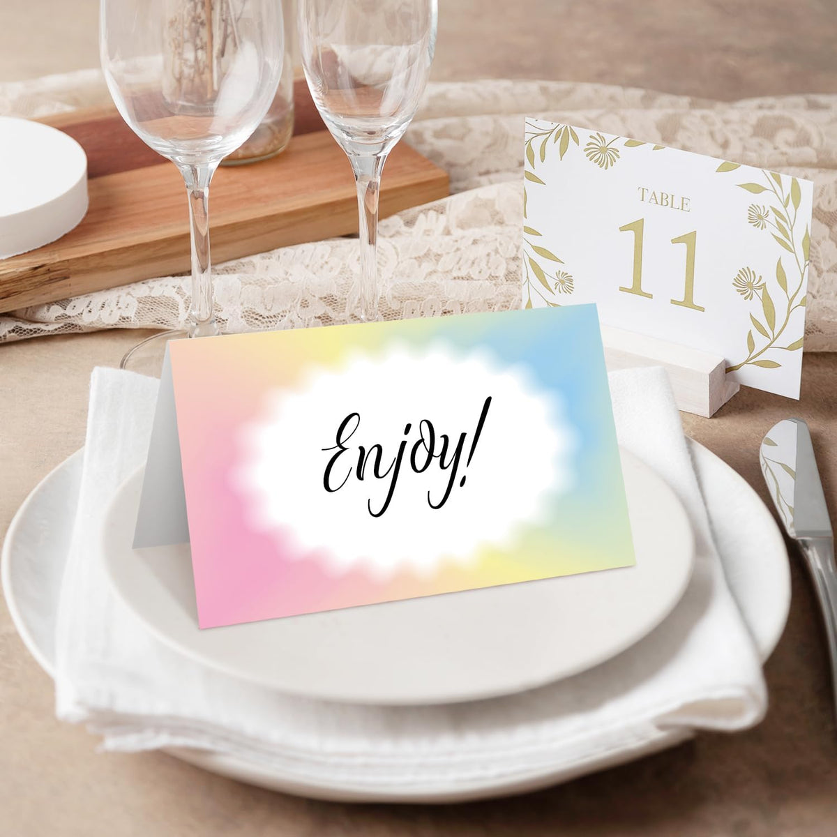 25 Color Gradient Place Cards for Table Seating, Colorful Wedding Name Place Card, Tent Cards for