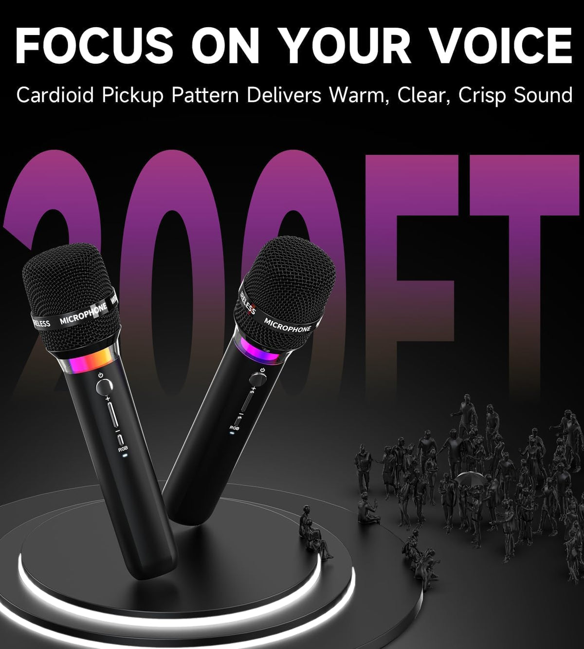 Wireless Microphone, Rechargeable Wireless Microphones with One-to-One Chip Connection and LED