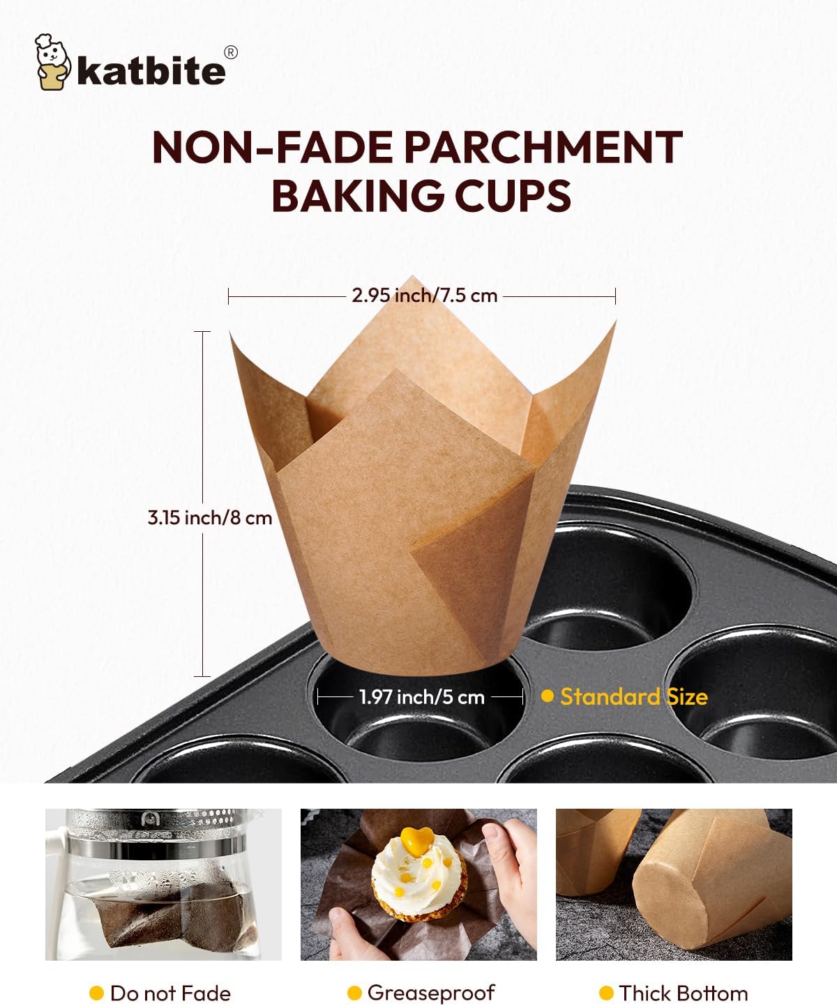 Katbite Tulip Cupcake Liners Holders 200PCS, Muffin Baking Cups, Cupcake Wrapper for Party